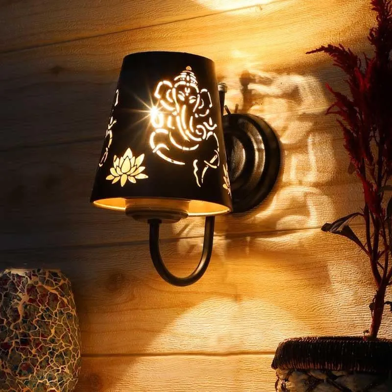 Ganeshji Etched Metal Wall Lamp media 1