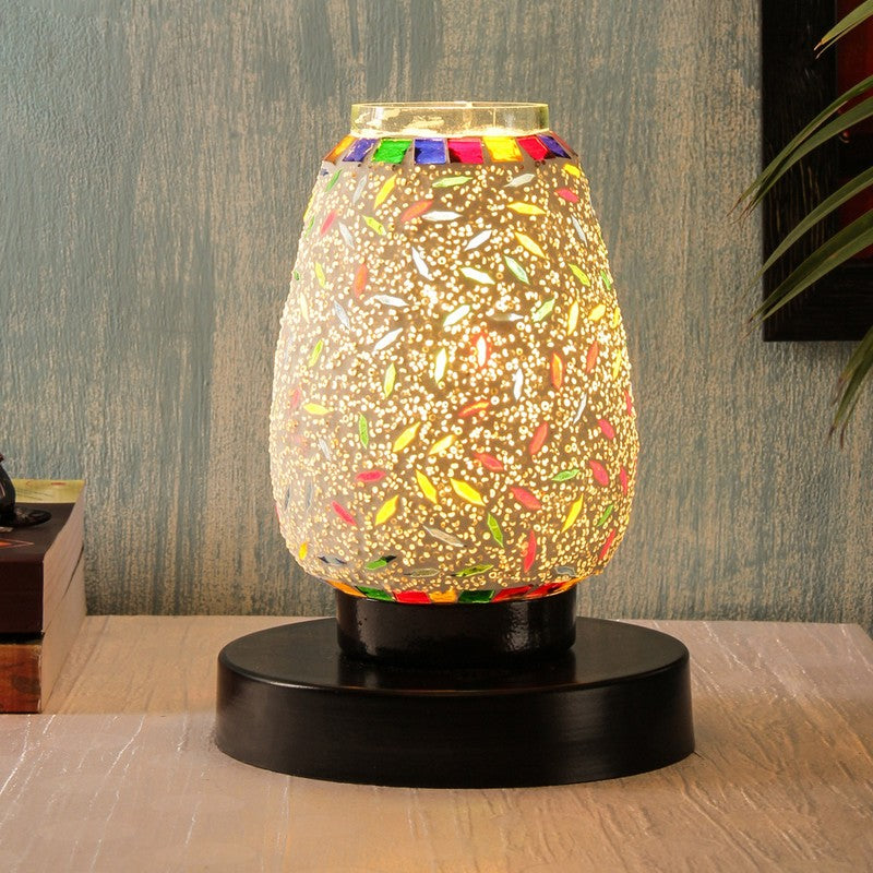 Mirova Mosaic Glass Table Lamp With Wooden Base - Multicolor