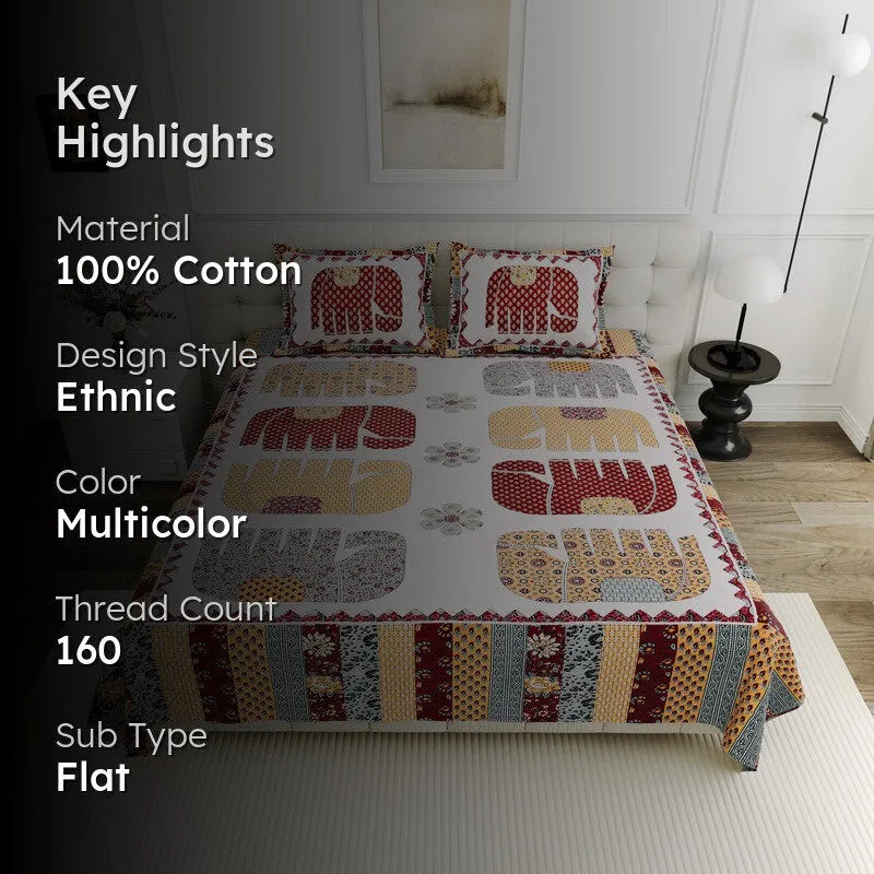 HaathiChhaap Cotton Bedsheet (Maroon) - 160 TC media 2