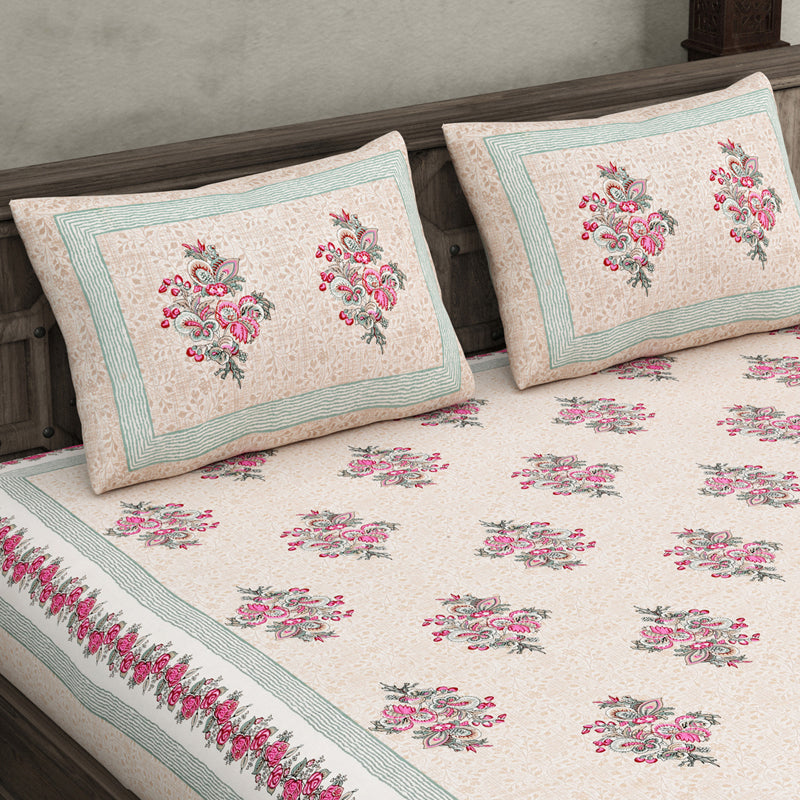 Ahana Floral Printed Cotton Bedsheet (Pink) - 144 TC media 3