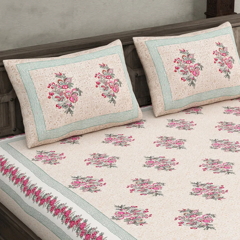 Ahana Floral Printed Cotton Bedsheet (Pink) - 144 TC media 3