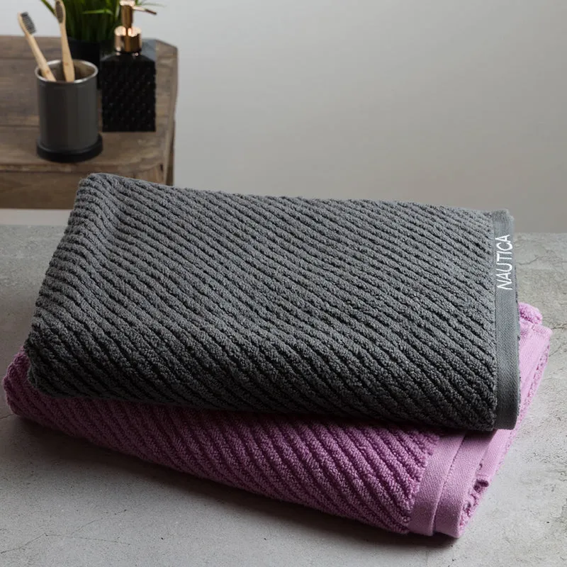 Nautica Riviera Soft Cotton Bath Towel (Dark Grey & Lilac) - Set Of Two media 4