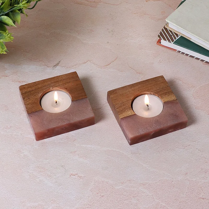 Resin Root Tea Light Holder (Pink) - Set Of Two media 1