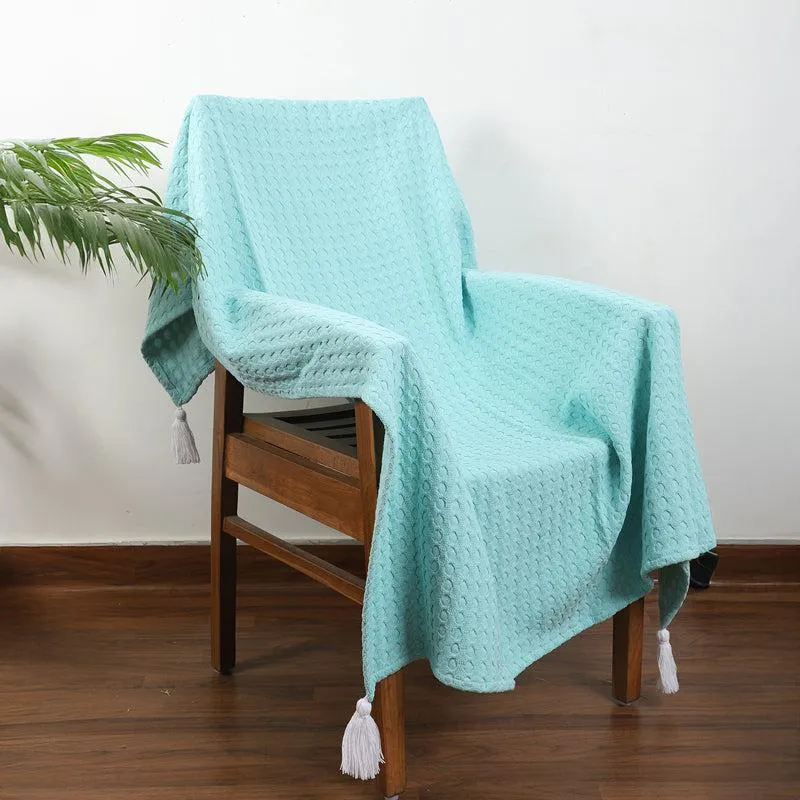 Tender Loom Knitted Cotton Throw - Turquoise media 1