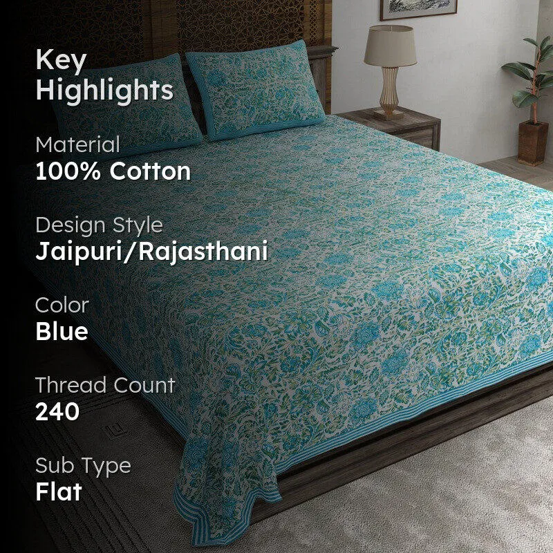 Patterna Cotton Bedsheet (Sky Blue) - 240 TC media 2