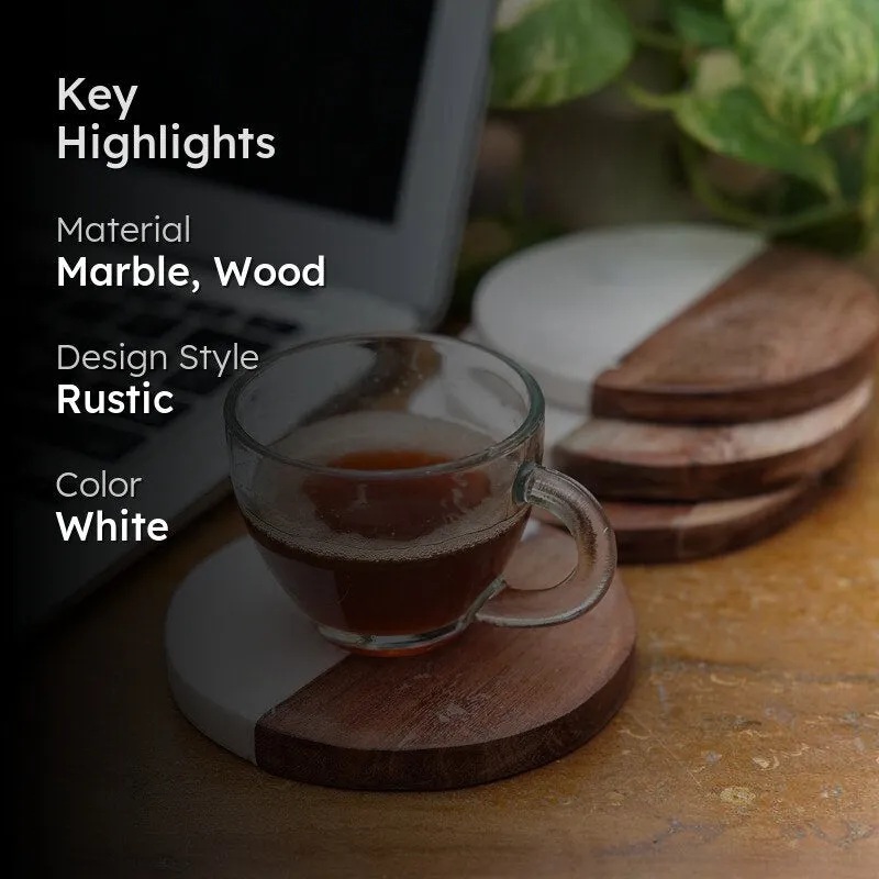 Losa Handmade Round Marble And Wooden Coaster - Set Of Four media 2