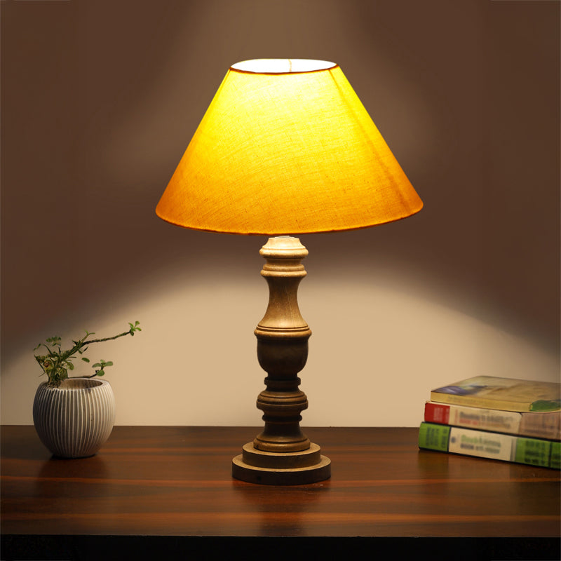 Cotin II Carve Wooden Table Lamp - Yellow,Brown