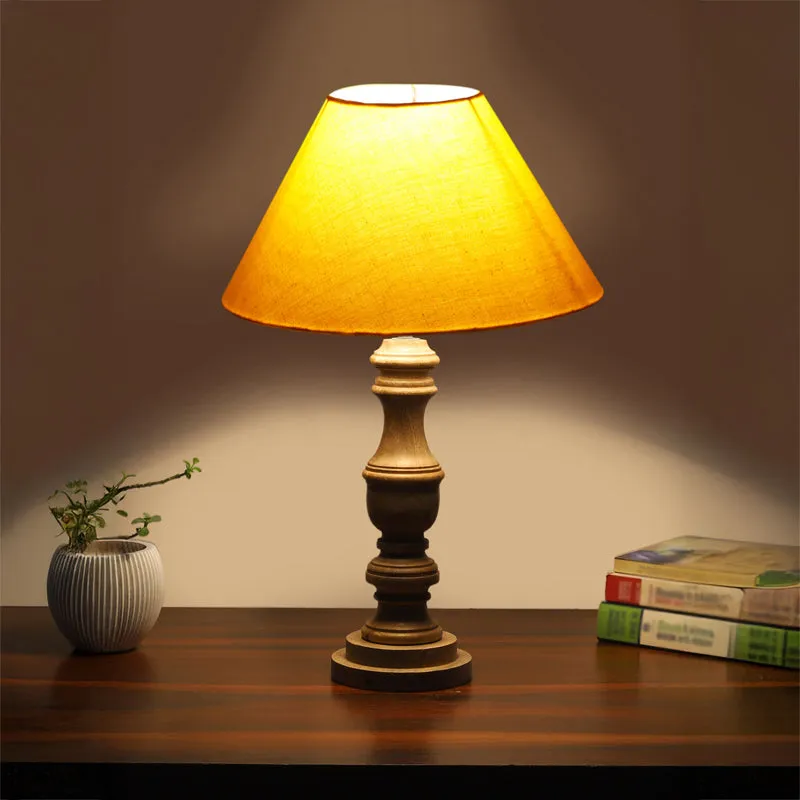 Cotin II Carve Wooden Table Lamp - Yellow,Brown media 1