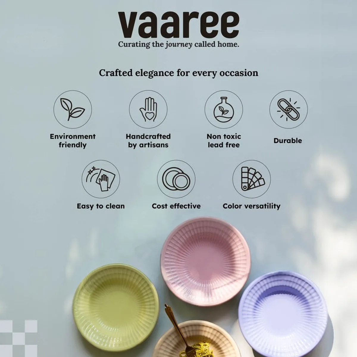 Promotional graphic showing colourful bowls and product-care style icons