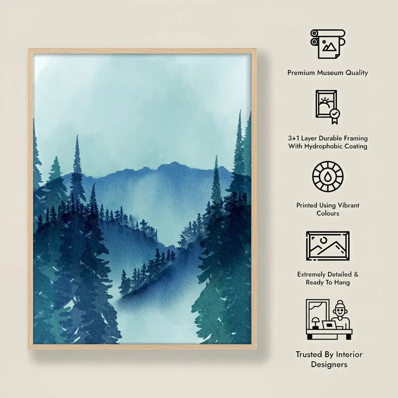 Foggy Forest Archival Paper Wall Art - Natural Brown Frame media 8