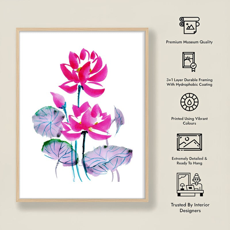 Lotus Duo Archival Paper Wall Art  - Natural Brown Frame media 9