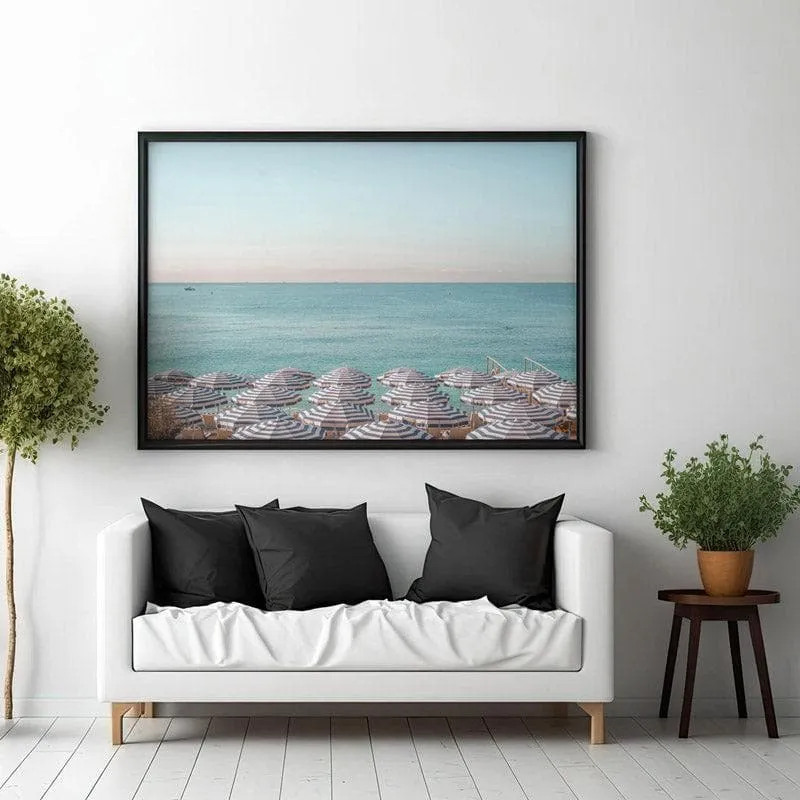 Riviera Beach Umbrellas Canvas Wall Painting - Black Frame media 3
