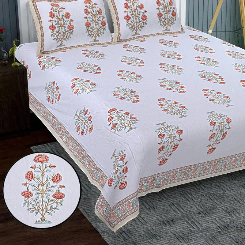 ShahiGuldaan Handblock Printed Cotton Bedsheet (Orange) - 400 TC media 4