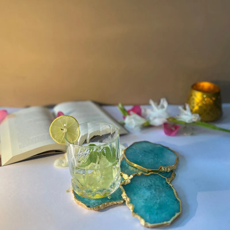 Celeste Handcrafted Crystal Agate Coaster (Green) - Set Of Four media 5