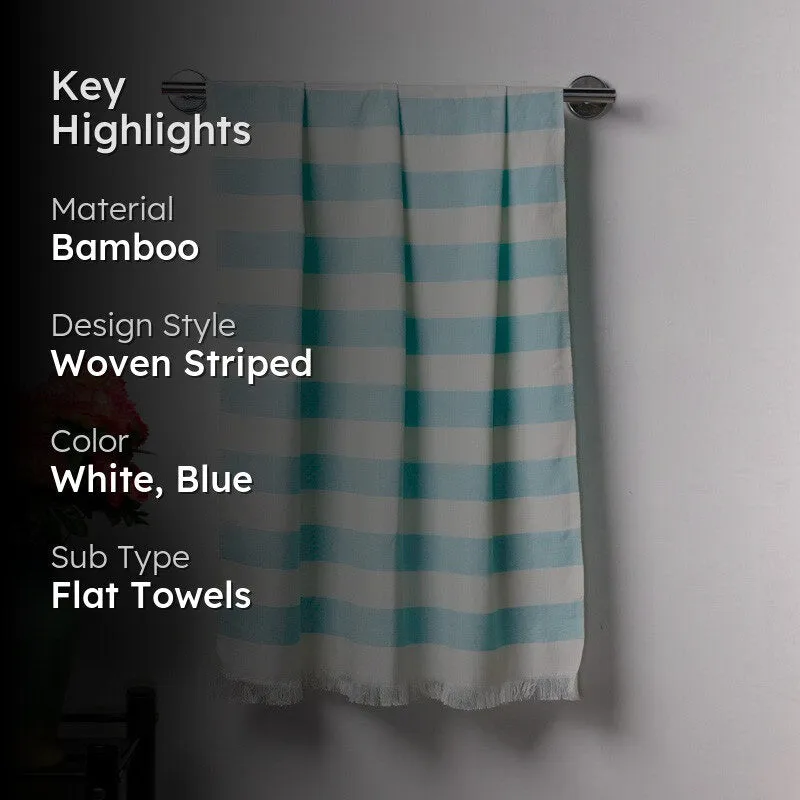 Swaddlix Striped White & Blue Bamboo Bath Towel media 2