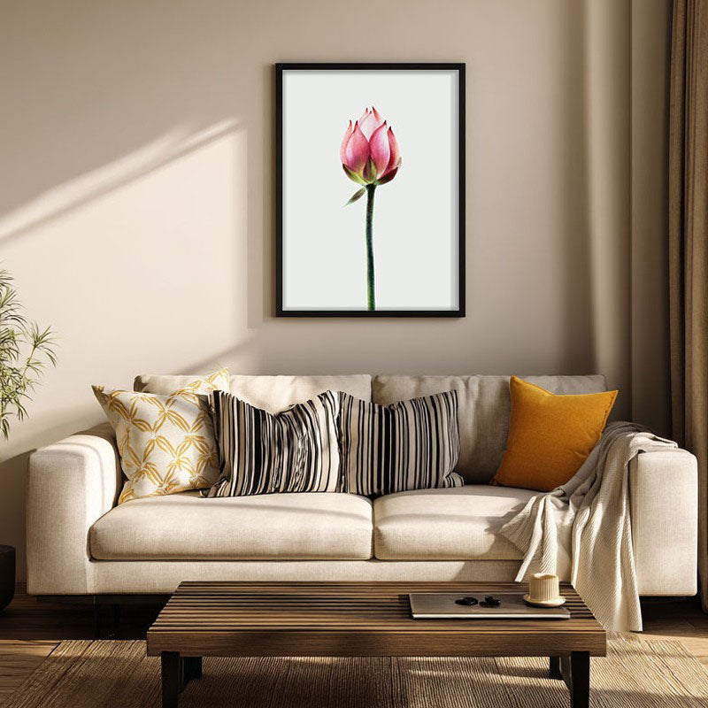 Painted Lotus Bud Archival Paper Wall Art With Frame