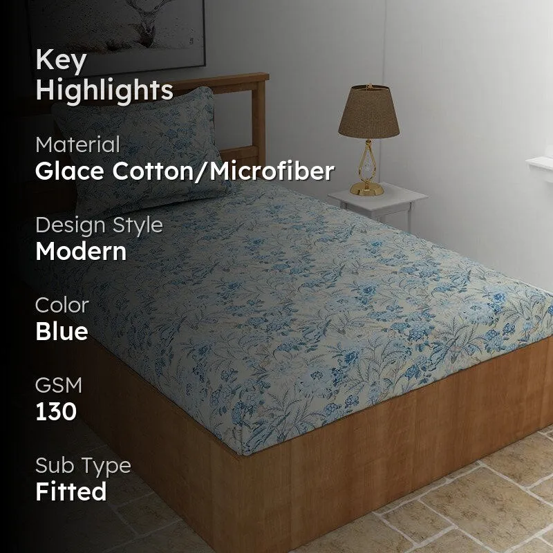 Malva Floral Microfiber Bedsheet (Baby Blue) - 130 GSM media 2