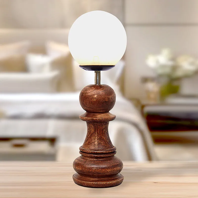 Chess Pawn Wooden Table Lamp - Brown,White media 1