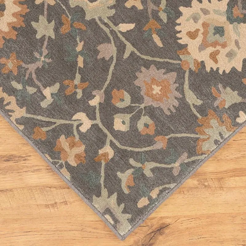 Erinyes Hand Tufted Ethnic Wool & Nylon Carpet - Dark Grey media 5
