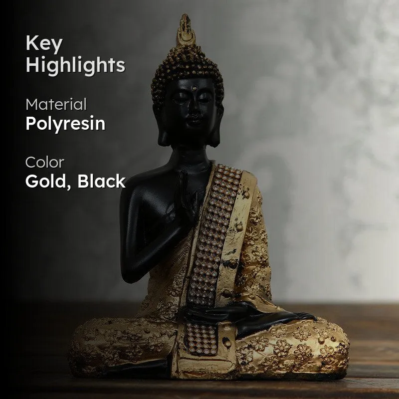 Buddha in Meditation Showpiece - Black & Gold media 2