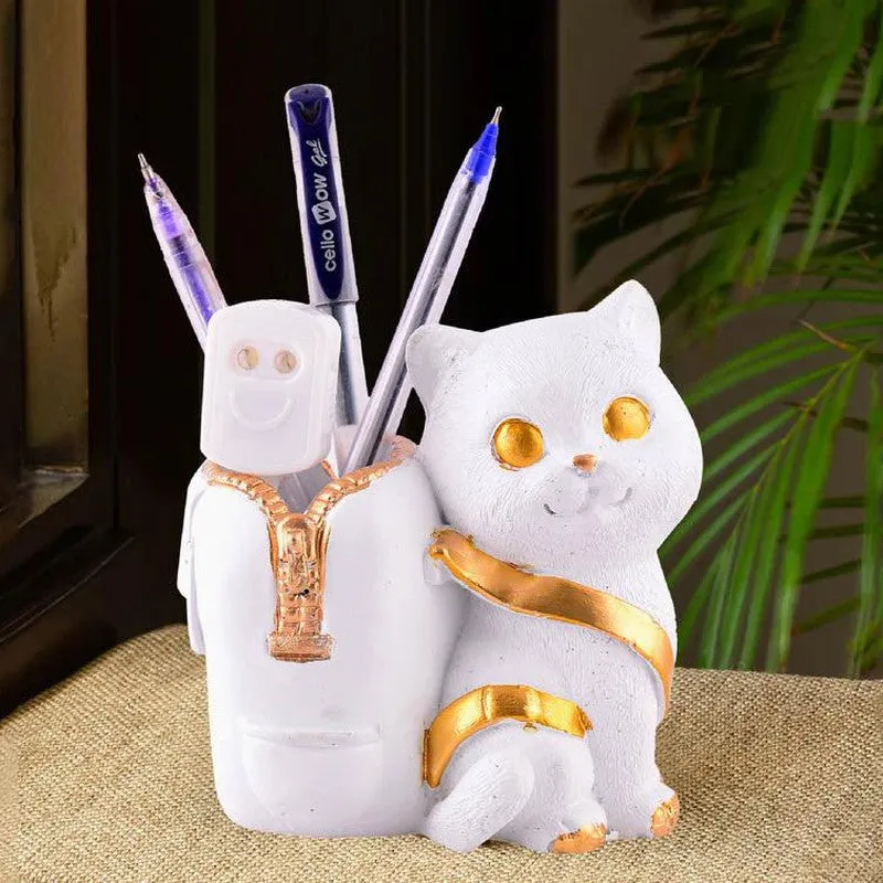 Meow & Mark Painted Polyresin Pen Stand - White media 1