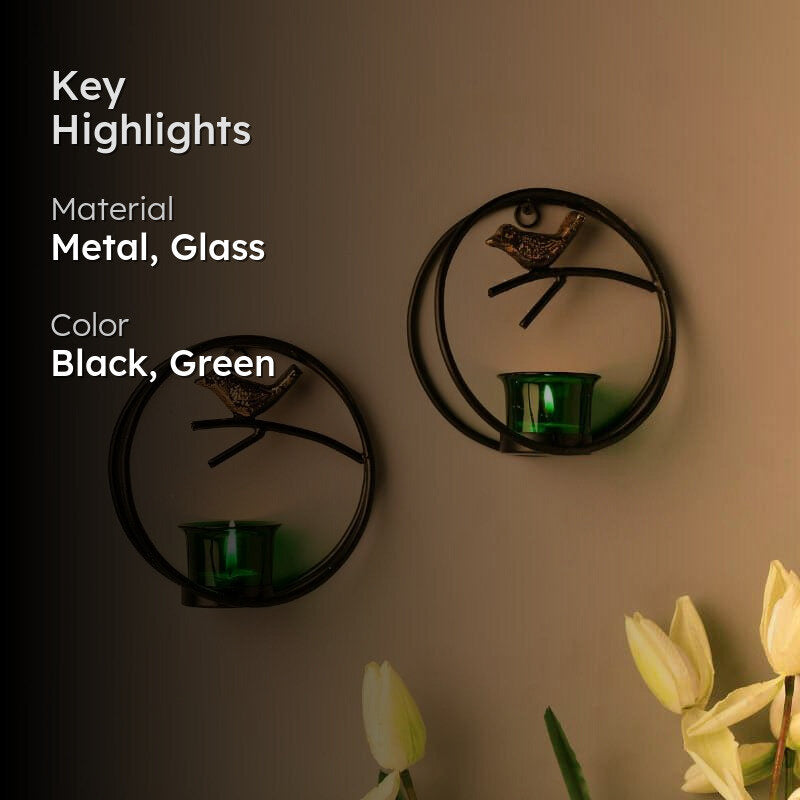 Bird Ring Candle Holder (Green) - Set Of Two media 2