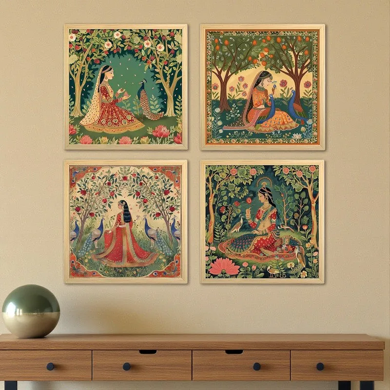 Vanasundari Mughal Wall Art With Frame - Set Of Four media 1