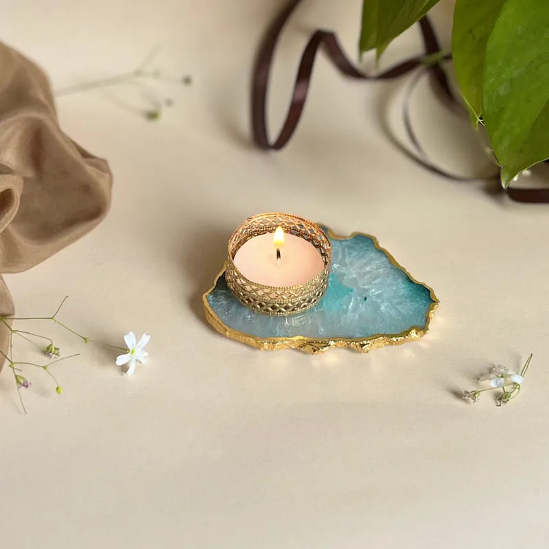 Niema Handcrafted Agate Tealight Candle Holder - Green media 3