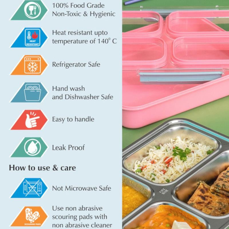 Agro Kids Leakproof Lunch Box with Compartments (Pink) - 1100 ML media 3