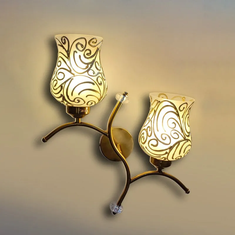 TwinAura Glass Wall Lamp - White & Gold media 5