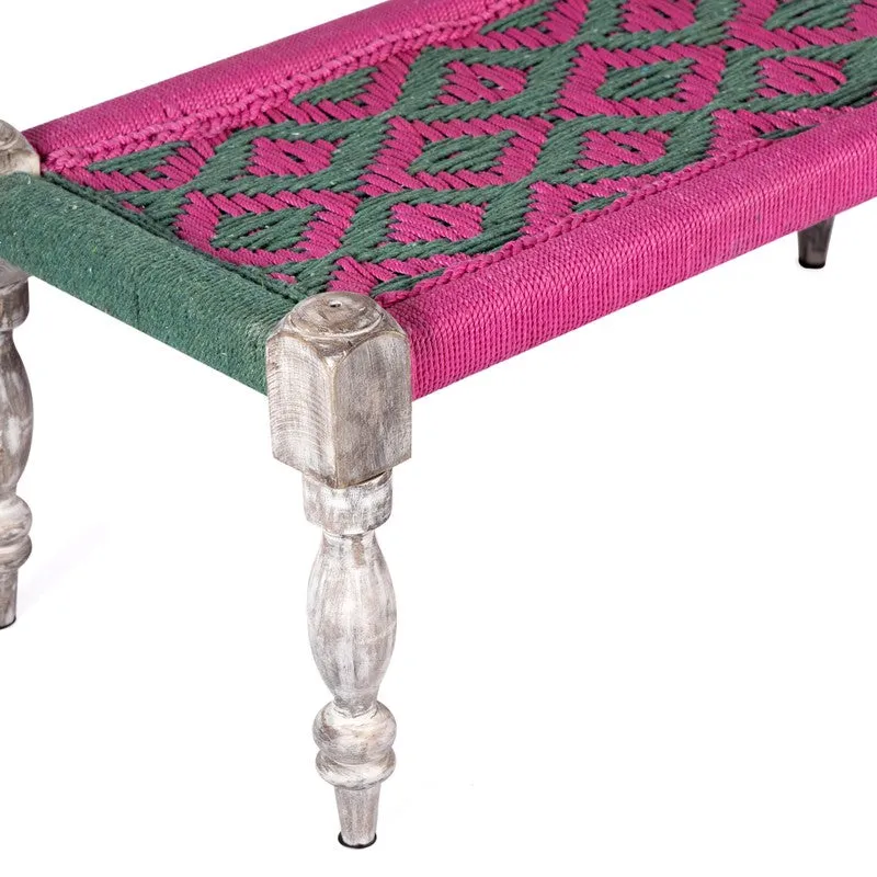 Foxen Sheesham Wooden Bench - Green,Pink media 5