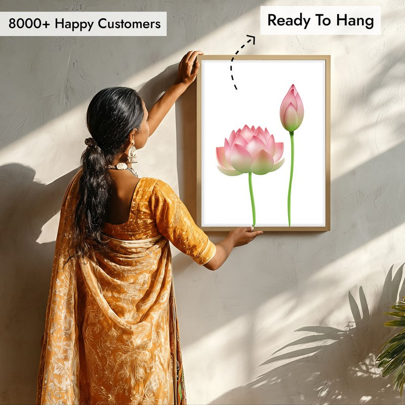 Faded Lotus Archival Paper Wall Art  - Natural Brown Frame media 8