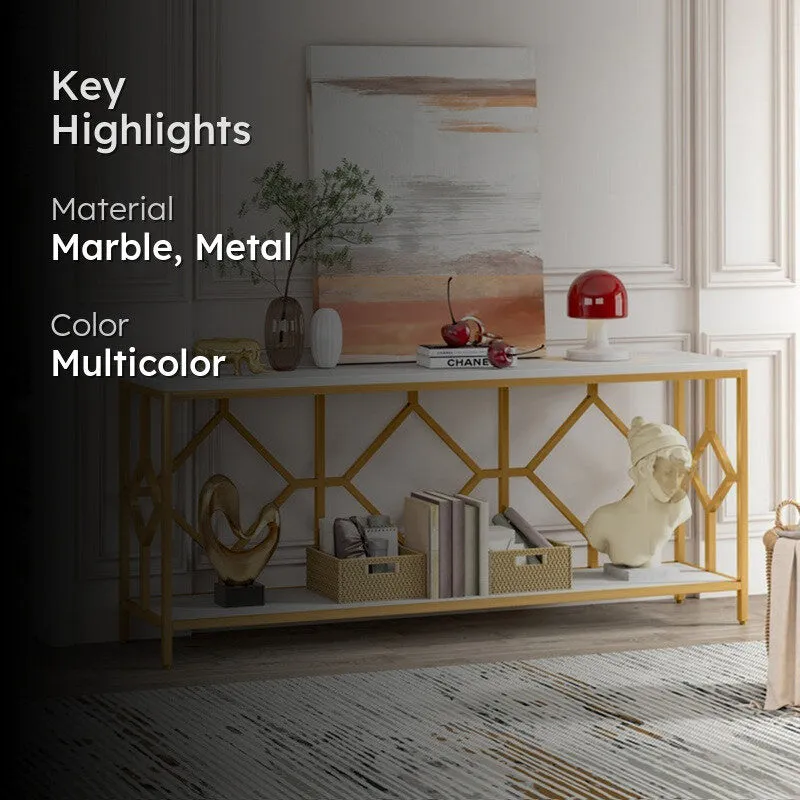 Extra Long Metal Console Table with Marble Top - Medium media 2