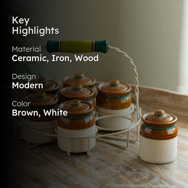 Tangy Charm Ceramic Jar With Caddy (280 ML) - Eight Piece Set media 2