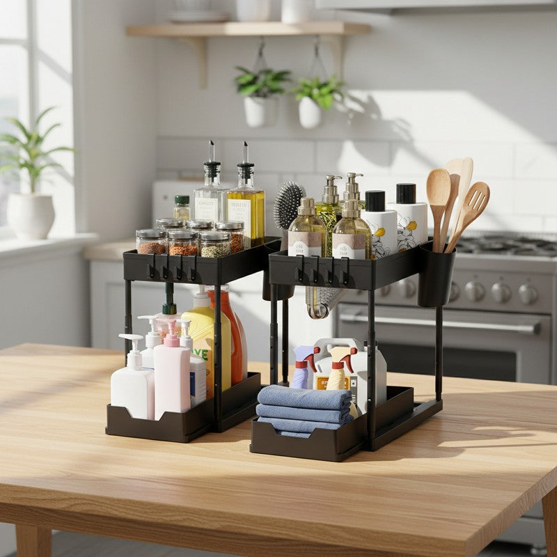 Laxis FlexiRise Black (Metal,Plastic) Racks - Set Of Two
