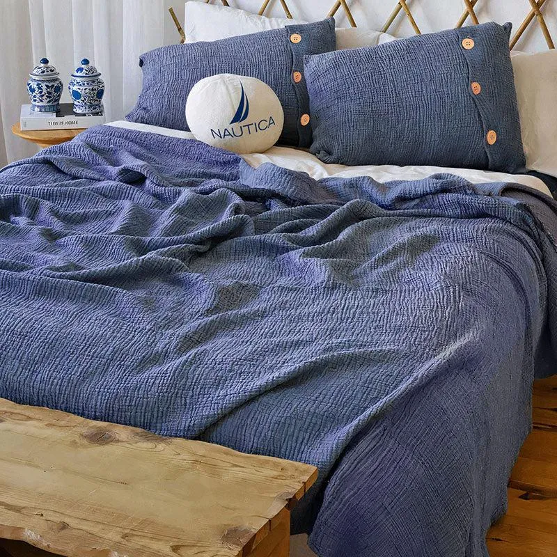 Nautica Champagne Whisper Solid Cotton Bedsheet (Blue) - 350 TC media 1