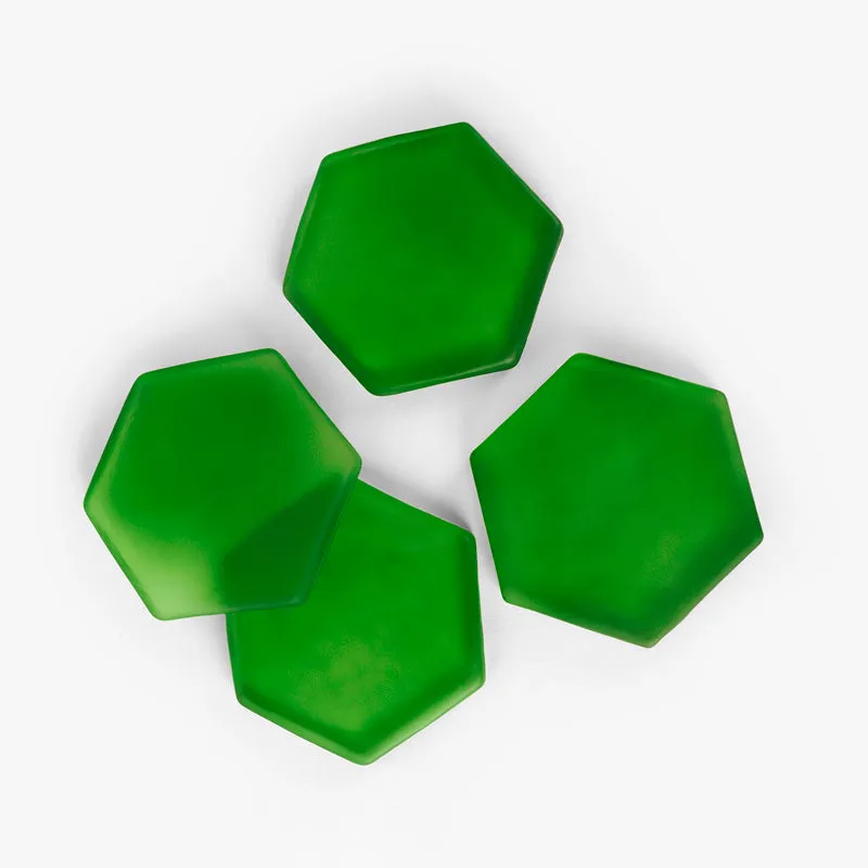 Glossy Hexa Glass Coaster (Green) - Set Of Four media 5
