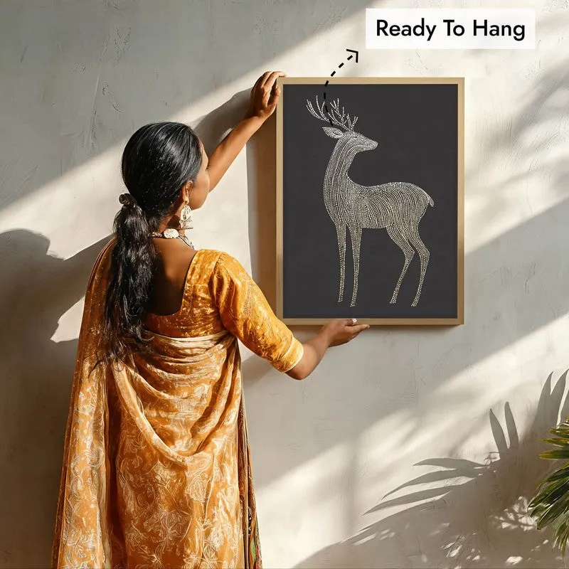 Majestic Deer Illustration Canvas Wall Painting With Brown Frame media 8