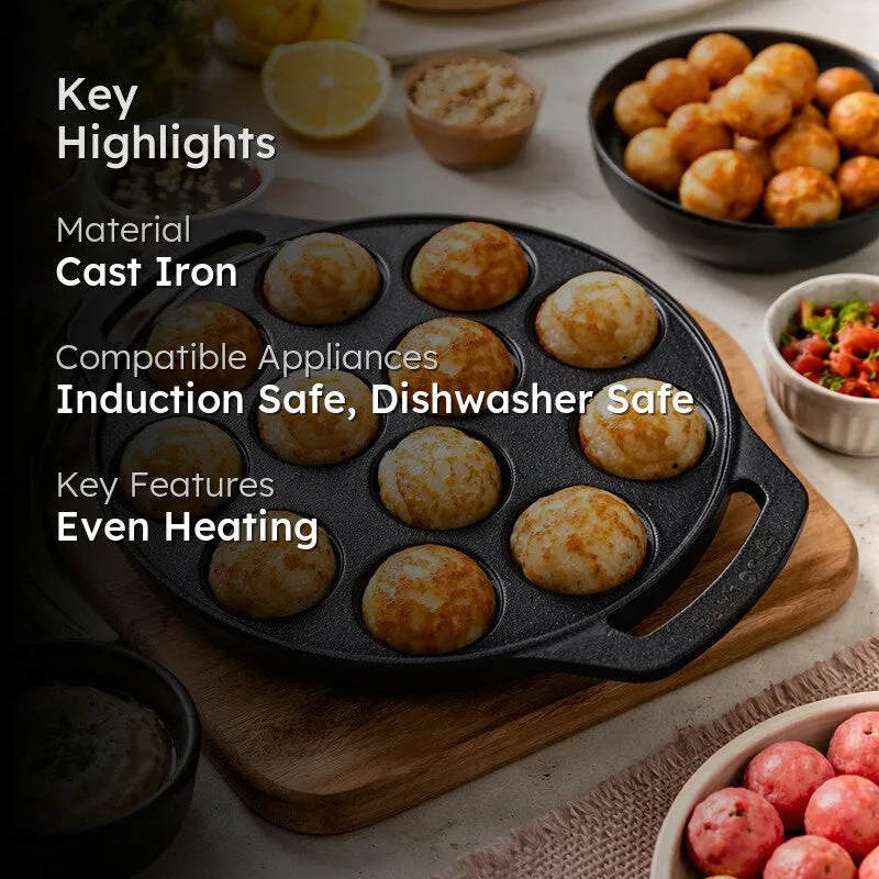 Solara Brewora Round Cast Iron Paniyaram Pan media 2