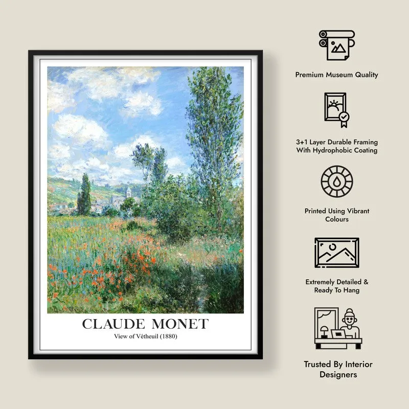 View of Vetheuil Archival Canvas Wall Painting - Black Frame media 8
