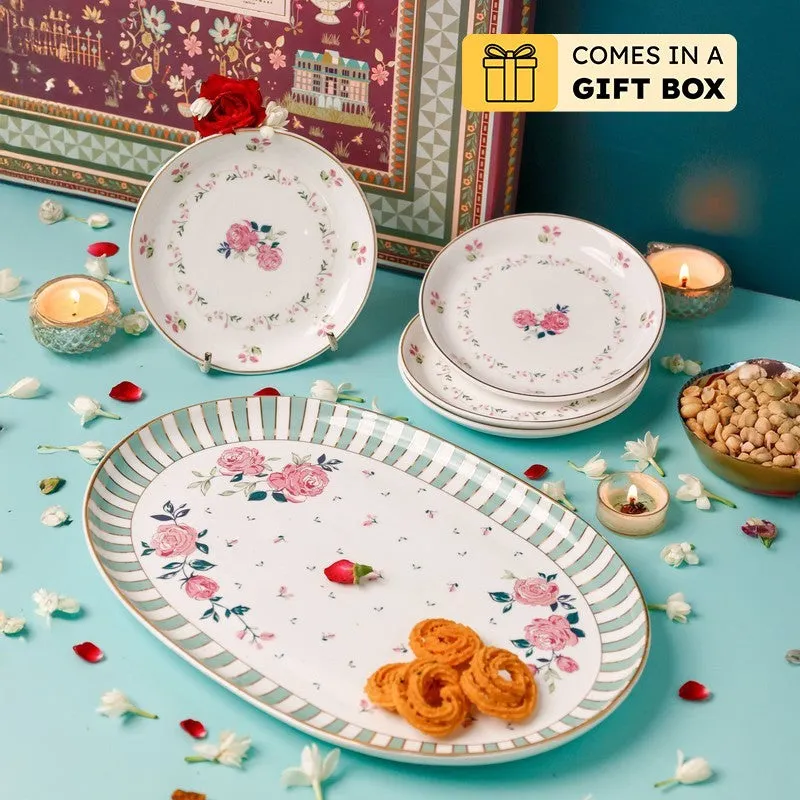 Magique by The Wishing Chair Portrait of Rose Amber Ceramic Platter & Plates With Giftbox - Five Piece Set media 1