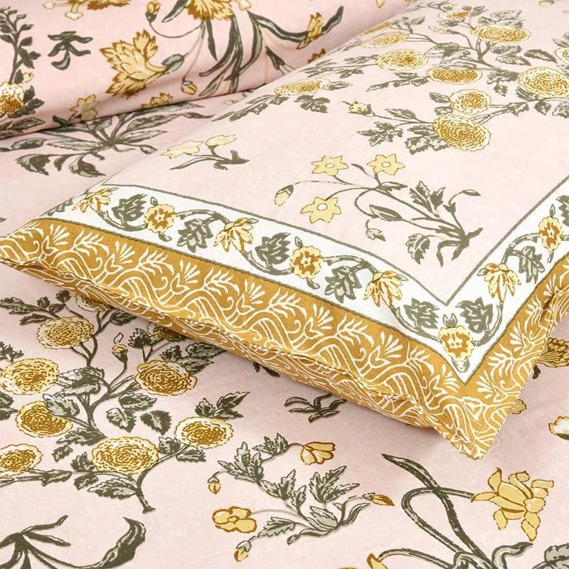 Rachna Floral Cotton Bedsheet (Pink,Yellow) - 180 TC media 3