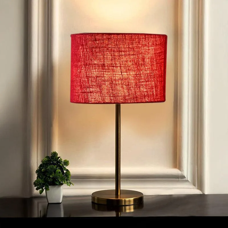 Loft Gleam Jute & Metal Table Lamp (Drum) - Maroon,Gold media 1