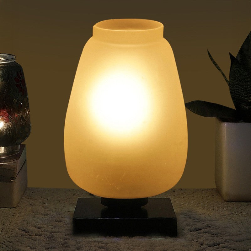Lumix Glass Table Lamp With Wooden Base - White