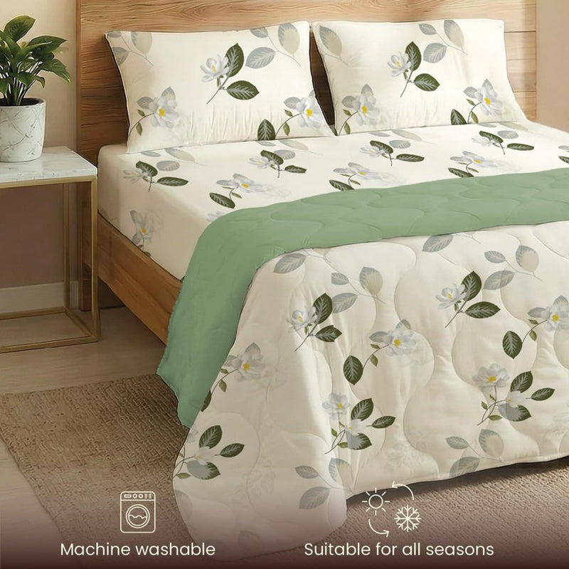 Urban Space Floral White,Green Glace Cotton,Microfiber Bedding Set (200 TC) - Four Piece Set media 6
