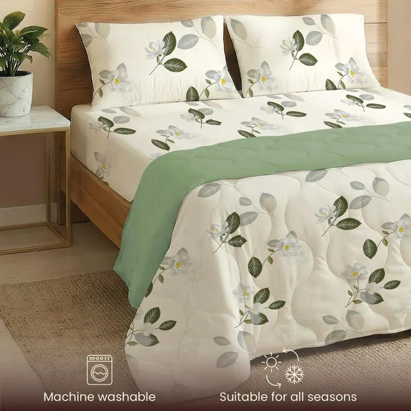 Urban Space Floral White,Green Glace Cotton,Microfiber Bedding Set (200 TC) - Four Piece Set media 6