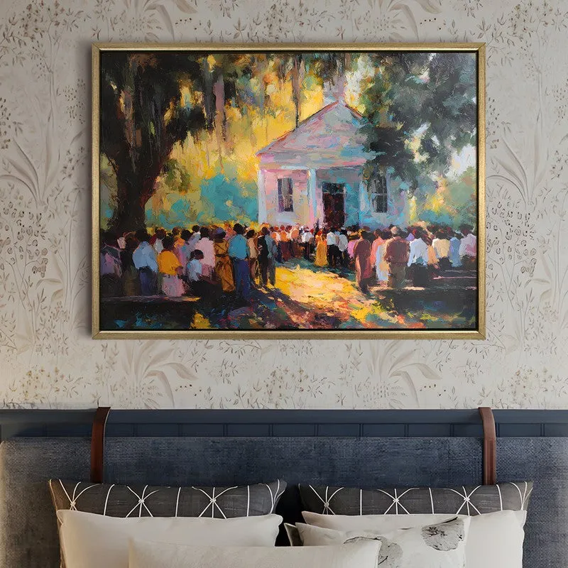 Golden Gathering Canvas Wall Painting With Frame media 5