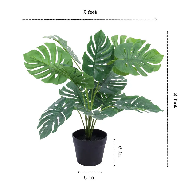 Artificial Realistic Monstera With Black Plastic Pot- Green media 7