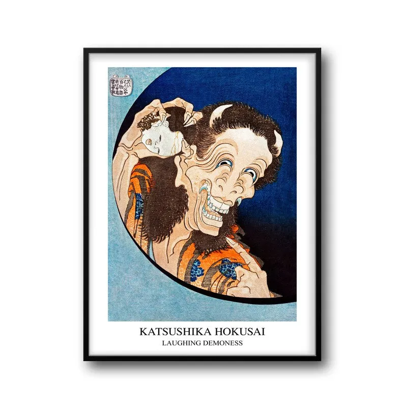 Laughing Demoness Katsushika Hokusai Archival Canvas Wall Painting - Black Frame media 5