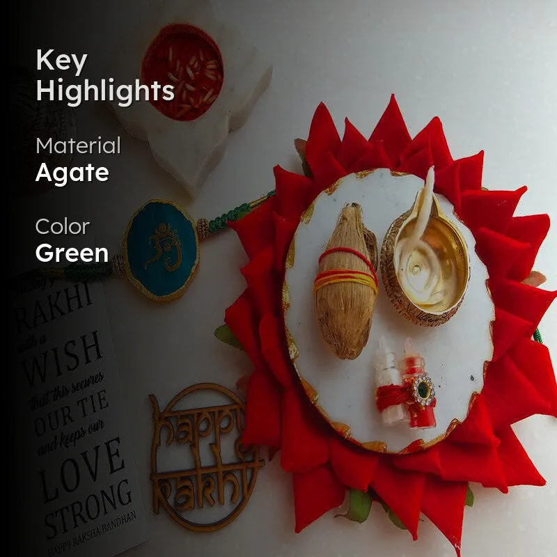 Om Ganesha Green Agate Rakhi Gift Set media 2